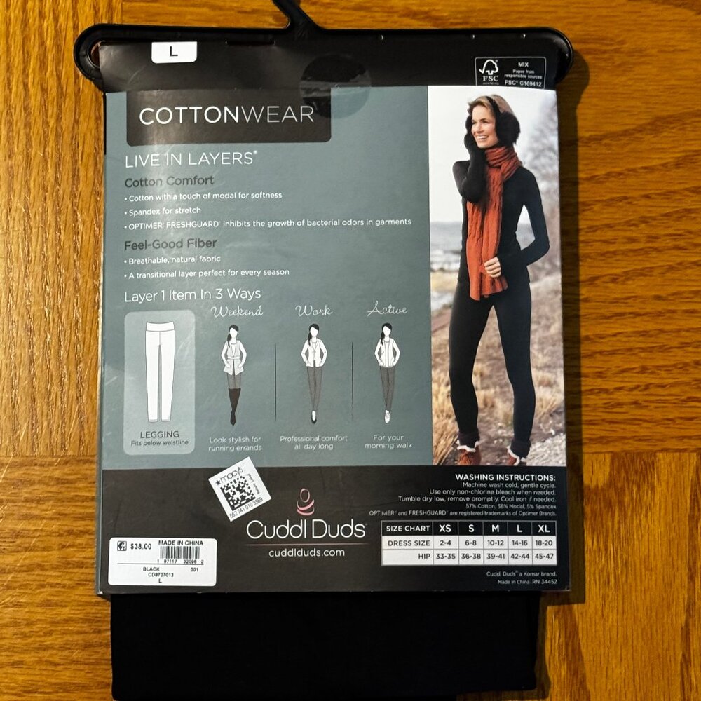 Cuddl Duds Women's Cottonwear High-Rise Wide-Waist Leggings (L) - Picture 4 of 4